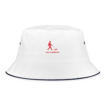 Admin Exe Ausführen Rot - Bucket Hat - Weiß/Navy - Vorne