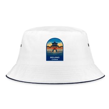 Beijing China Temple of Heaven Retro Travel Badge - Bucket Hat - white/navy - Front