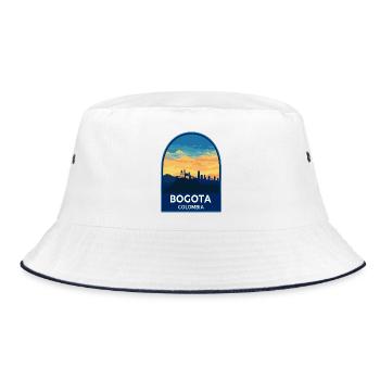 Bogota Colombia Monserrate Retro Sunset Badge - Bucket Hat - white/navy - Front