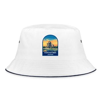 Hiroshima Dome Japan Retro Sunset Travel Badge - Bucket Hat - white/navy - Front