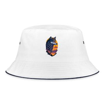 Wolf in den Bergen - Bucket Hat - Weiß/Navy - Vorne