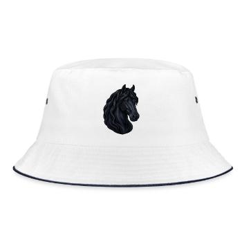 Porträt eines friesischen Pferdes - Bucket Hat - Weiß/Navy - Vorne