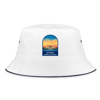 Dhaka Bangladesh Parliament Retro Sunset Badge - Bucket Hat - white/navy - Front