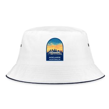 Adelaide Australia Skyline Retro Sunset Badge - Bucket Hat - white/navy - Front