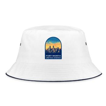 Fort Worth Texas Skyline Retro Sunset Travel Badge - Bucket Hat - white/navy - Front
