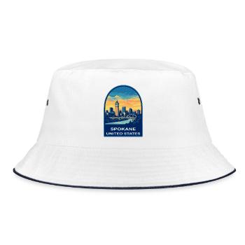 Spokane Washington Skyline Retro Sonnenuntergangsabzeichen - Bucket Hat - Weiß/Navy - Vorne