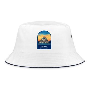 Sofia Bulgaria Nevsky Cathedral Sunset Retro Badge - Bucket Hat - white/navy - Front