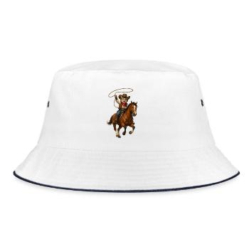 Cat Cowboy on horseback run - Bucket Hat - white/navy - Front
