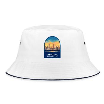 Brisbane Story Bridge Australia Skyline Sunset - Bucket Hat - white/navy - Front