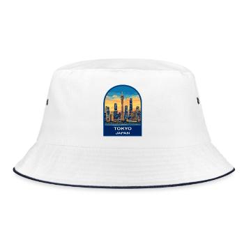 Tokyo Japan Skyline Tower Retro Sunset Badge - Bob - blanc/marine - Devant