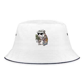 Cannabis Hamster Lustig Japanische Tattoos - Bucket Hat - Weiß/Navy - Vorne