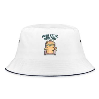 Meine Katze, mein Chef - Bucket Hat - Weiß/Navy - Vorne