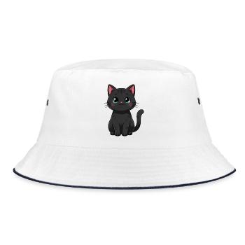 Schwarze Katze Kawaii Katze Geschenk Katzenmama - Bucket Hat - Weiß/Navy - Vorne