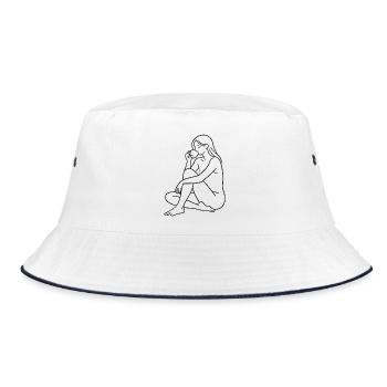 Linienfigur mit Apfel - Bucket Hat - Weiß/Navy - Vorne