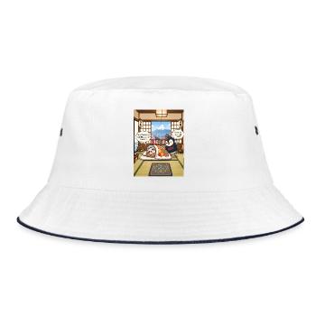 Nap-On – Funny Japan Sloth Pun Design - Bucket Hat - Weiß/Navy - Vorne