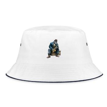 Eleganter Gorilla als Jazz-Musiker mit Saxophon - Bucket Hat - Weiß/Navy - Vorne