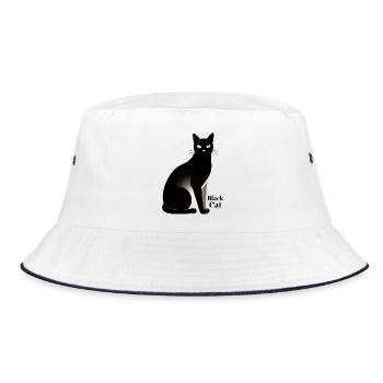 Minimalist Black Cat - Bucket Hat - white/navy - Front