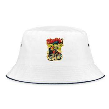 Green Monster on Motorcycle – Comic Style - Bucket Hat - white/navy - Front