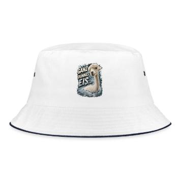 "Ganz dünnes Eis" Alpaka Spruch - Bucket Hat - Weiß/Navy - Vorne