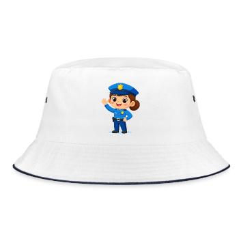 Comic policewoman waves laughing – Funny design - Bucket Hat - white/navy - Front