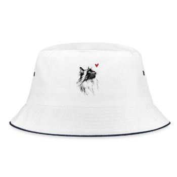 Cat Watercolor Heart Cat Gift - Bucket Hat - white/navy - Front