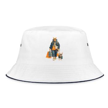 Glamour cat in streetwear jungle - Bucket Hat - white/navy - Front