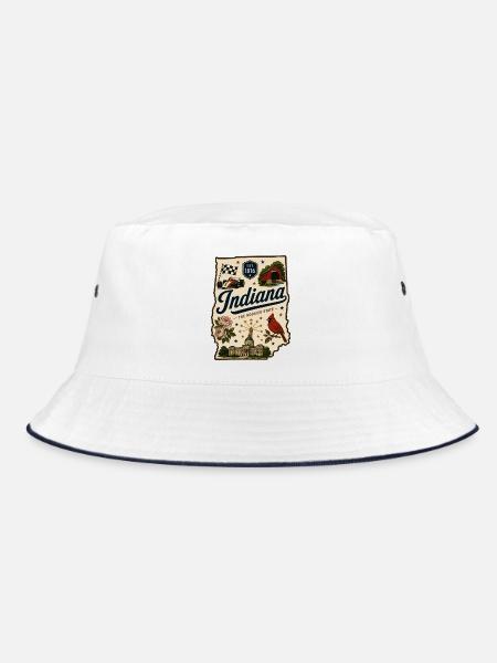 Indiana Hoosier State Vintage-Reiseaufkleber - Bucket Hat - Weiß/Navy - Vorne