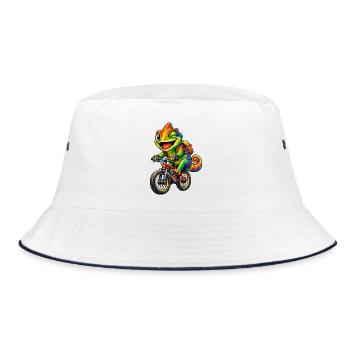 Chameleon on the bike - Bucket Hat - white/navy - Front