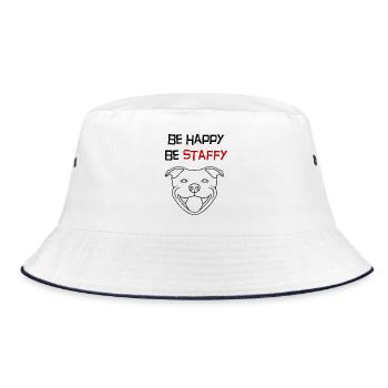 Phrase "sei glücklich, sei staffy" Merkmal – 114b - Bucket Hat - Weiß/Navy - Vorne