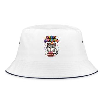 Happy Birthday cat - Bucket Hat - Weiß/Navy - Vorne