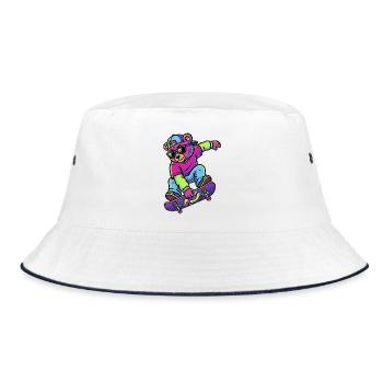 Teddy bear on a skateboard Neon - Bucket Hat - white/navy - Front