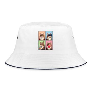 Cats American Bobtail Cat - Bucket Hat - white/navy - Front