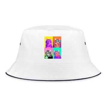 Cats American Curl Cat - Bucket Hat - white/navy - Front