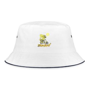 Mr. Yellow on the motorbike - Bucket Hat - white/navy - Front
