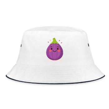 Lila Kawaii Feige – Süße Frucht Illustration Art - Bucket Hat - Weiß/Navy - Vorne
