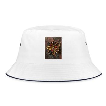Autumn flat lay composition with holly leaves - Bucket Hat - white/navy - Front