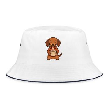 Süßer Dackel mit Kaffee – Coffee Lover - Bucket Hat - Weiß/Navy - Vorne
