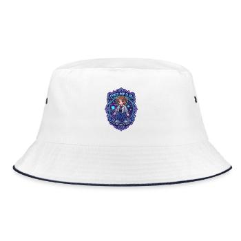 Cyber-Pop Girl in Y2K Style and Anime - Bucket Hat - white/navy - Front