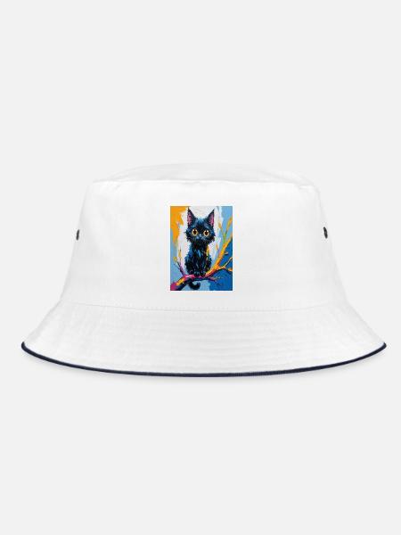 Bunte, abstrakte schwarze Katze - Bucket Hat - Weiß/Navy