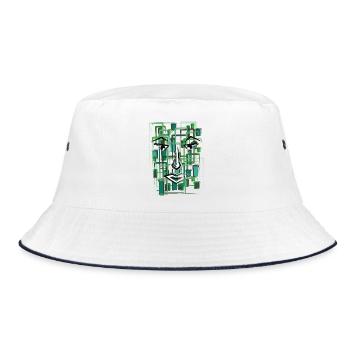 Abstraktes Gesicht Geometrisches Linien-Design - Bucket Hat - Weiß/Navy - Vorne