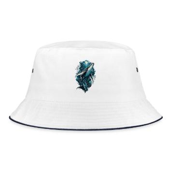 Mondlichtwal im Tiefsee-Traum - Bucket Hat - Weiß/Navy - Vorne