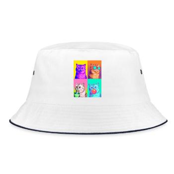 Katzen Perser Katze - Bucket Hat - Weiß/Navy - Vorne