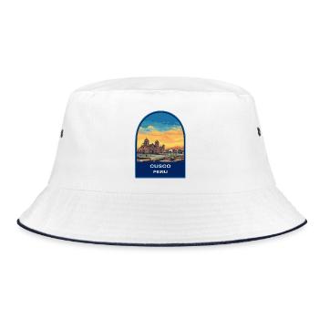 Reiseabzeichen der Kathedrale Cusco Peru Plaza de Armas - Bucket Hat - Weiß/Navy - Vorne