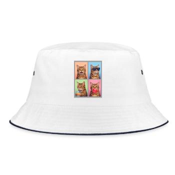Katzen Orange Tabby Katze - Bucket Hat - Weiß/Navy - Vorne