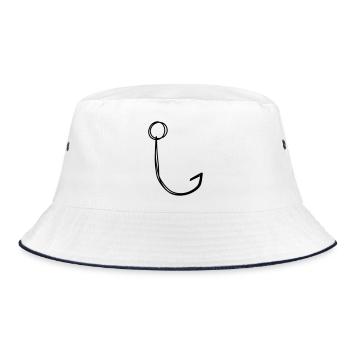 Angelhaken handgezeichnet - Bucket Hat - Weiß/Navy - Vorne