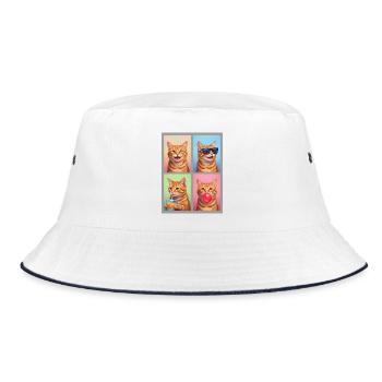 Katzen orange Tabby Katze - Bucket Hat - Weiß/Navy - Vorne