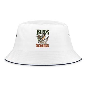 Birds Before Screens - Bucket Hat - Weiß/Navy - Vorne