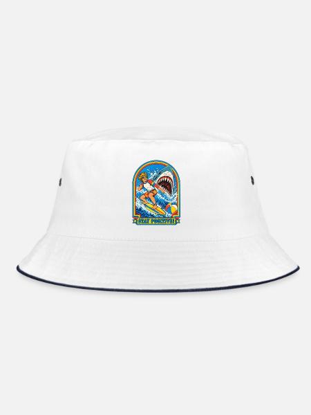 Positiver Surf Shark Retro - Bucket Hat - Weiß/Navy