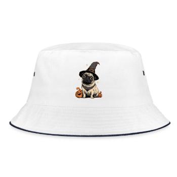 Mops Halloween - Bucket Hat - Weiß/Navy - Vorne