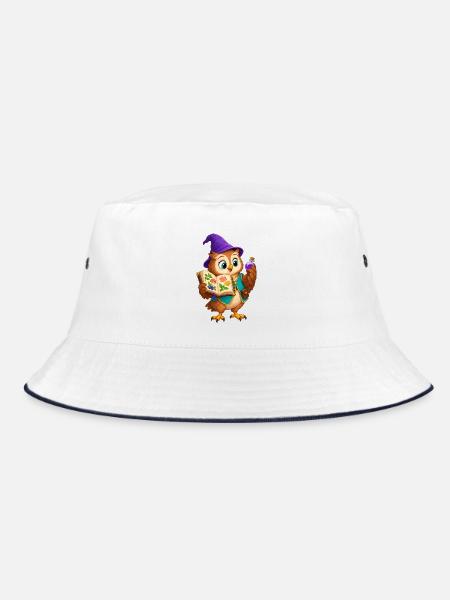Eulenlesezauber Kräuterbuch-Eule - Bucket Hat - Weiß/Navy